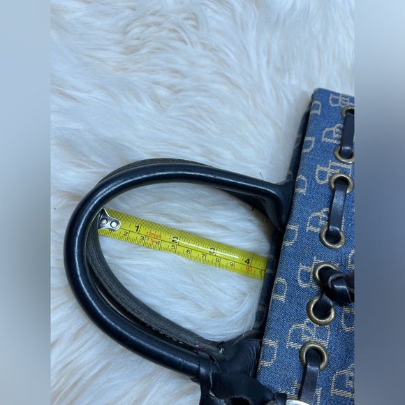 Dooney & Bourke Monogram Denim Crossbody/ Mini Satchel Leather Trim & Tassels - Picture 17 of 17